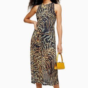 2/$12 Pre-Loved Topshop Tiger Animal Print Mesh Midi Dress Size 4